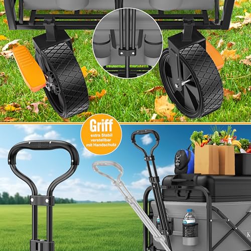KESSER® Carro Plegable de Mano, de Equipamiento, Incluye 2 Bolsillos de Malla, neumáticos de Goma Maciza, Capacidad de Carga de hasta 80 kg