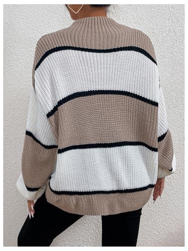 Milumia Women's Colorblock Mock Neck Sweaters Lantern Long Sleeve Loose Pullover2