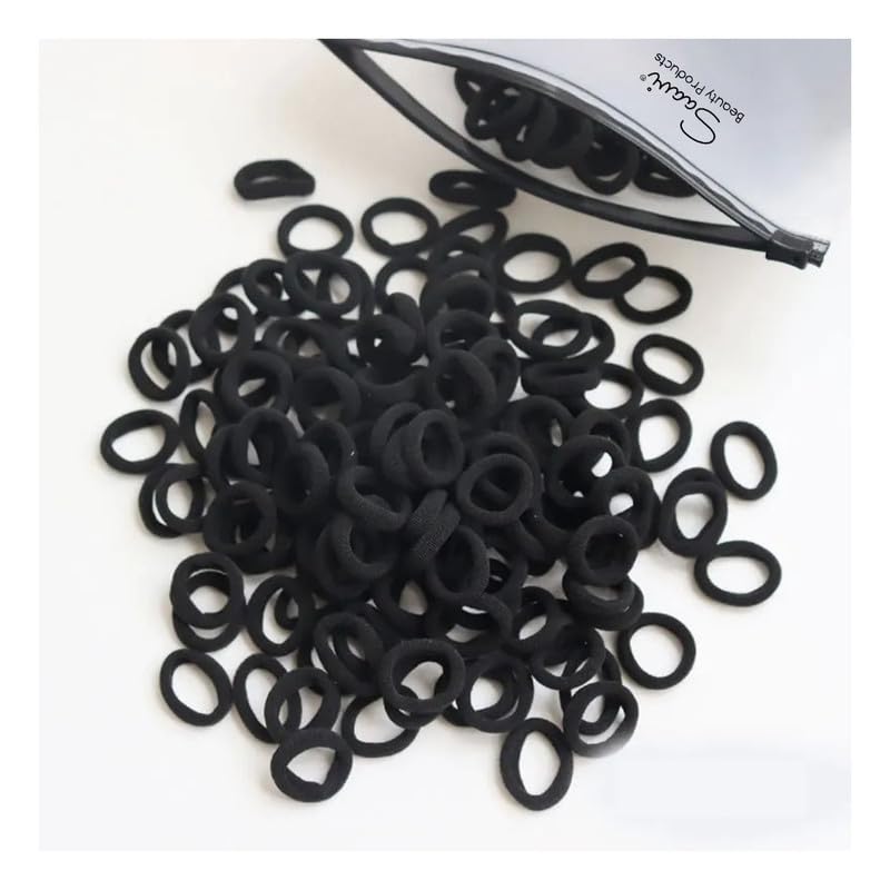 Saavi Ponytail Holder (Black, Pack of 100) Cotton Mini Hair Elastic Rubber Bands for Pony | Tight, Non-slippery, Stretchable | Cotton Elastic Rubber Bands for Kids, Girls 1