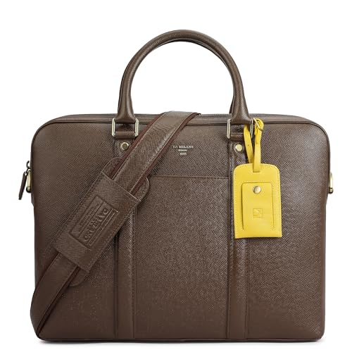 Image of Da Milano Leather Brown Laptop Bag for Men & Women | Laptop Messenger Bag | Fits Up To 15 inch Laptop | Ideal for Office Purpose (10007B-M)