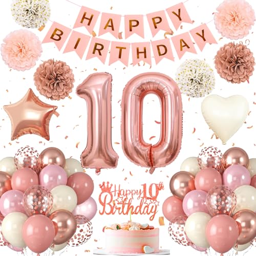 10.Geburtstag Dekoration 10. Geburtstag Deko für Mädchen Luftballons 10.geburtstag Happy Birthday Girland Ballon 10 Deko zum Geburtstags Rose Gold & Rosa Geburtstagsdeko 10 Jahr