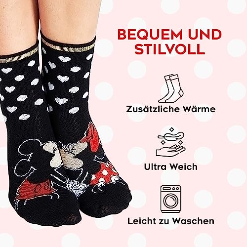 Disney Stitch Damen Socken, bunte warme Strümpfe mit Motiv, Geschenke für Frauen, Teenies, 5er-Pack (35-41 EU, Rot/Schwarz Minnie Mouse)