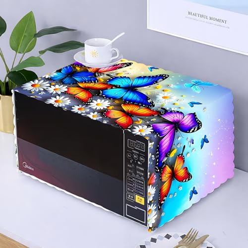 Image of Printed Microwave Oven Cover | Dustproof Waterproof Non-Slip Fabric Cover | Kitchen Decorative Appliance Protector | Kitchen Appliance Cover. (ButterFly)