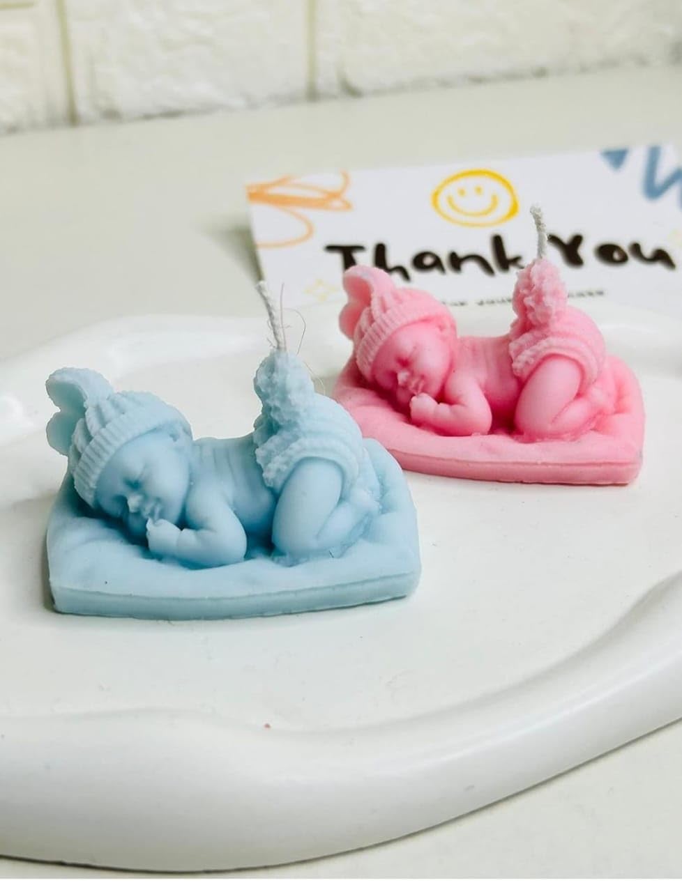 Baby on Cushion Candles, Baby Shower Theme Return Favours (Set of 2 Freshwater Scented) 35gm Each