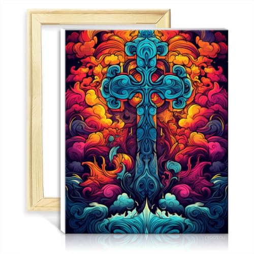 TANGFEIY Paint by Numbers Kits Celtic Cross Painting Adults with Brushes and Acrylic Pigment on Canvas Painting for Adults for Wall Decor No Frame(40x50cm)