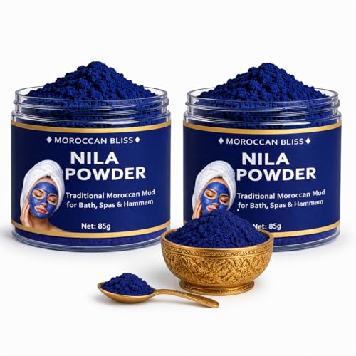 Image of Pack of 2 | Moroccan Nila Powder For Face - 100% Natural Blue Powder for Skin Brightening, Tan Removal & Detox | Traditional Moroccan Hammam Beauty Treatment For Face & Body Care (85g x 2Pcs)