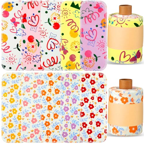 VitalCozy 50 asciugamani riutilizzabili per WC, lavabili, per bidet, rerollabili, senza carta, in cotone, assorbenti, per cucina e piatti senza carta (fiore luminoso)