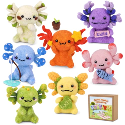 Image of Yizzvb 7 Pcs Needle Felting Kit Felting Kits Wool Felt Animal Kit | 7 Pcs Felting Kits for Beginners Adult, Needle Felting Kit Including Wool Roving, Mat, Felting Needles and Instructions