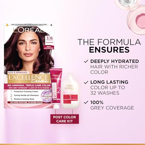 Image of L'Oreal Paris Excellence Creme Hair Color, 3.16 Burgundy, 72ml+100g