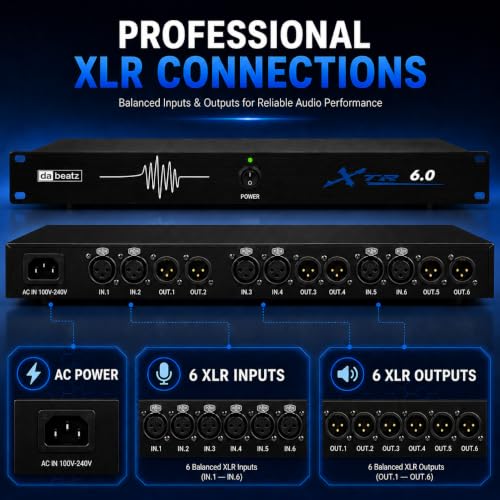 Image of DaBeatz XTR 6.0 Feedback Suppressor, 6 Mic In / 6 Line Out Anti-Howling Processor with Auto Feedback Elimination, Frequency Shift & 24-Bit /96kHz DSP for Stage, Conference, PA System & Karaoke