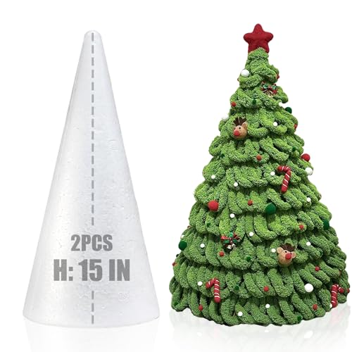 2 Pack Craft Foam Tree Cones 15x5in Styrofoam Cones for Craft White Large Polystyrene Foam Cones for Craft Use for DIY Art Projects Christmas Tree Holiday Decor and Holiday Gnomes (15 * 5in-2pc)