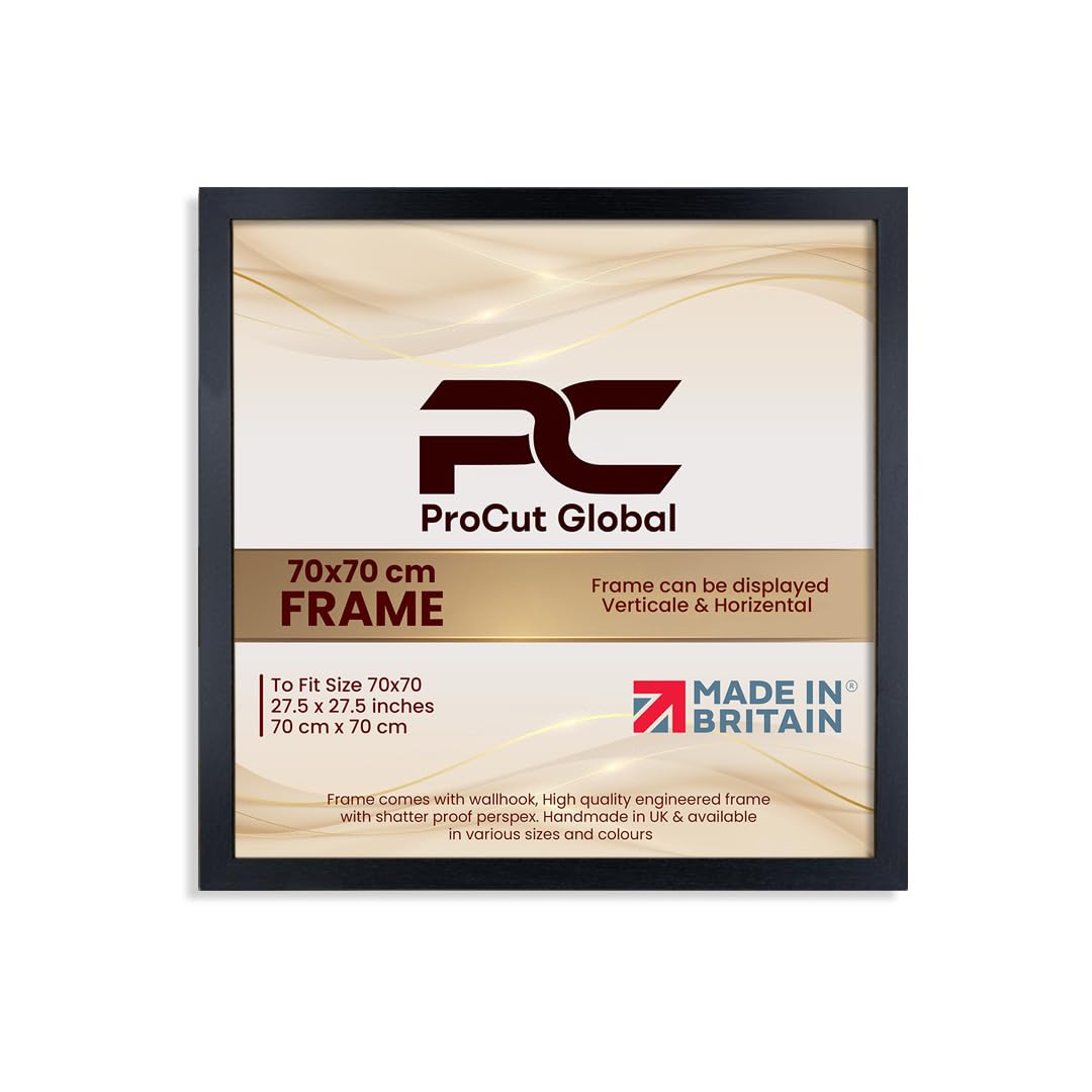 Procut Global 70X70CM Black Picture Frames - Modern Wooden Photo Frame with Shatterproof Perspex for Wall or Tabletop - Perfect for Posters, Certificates, Prints - Sizes & Colors Available