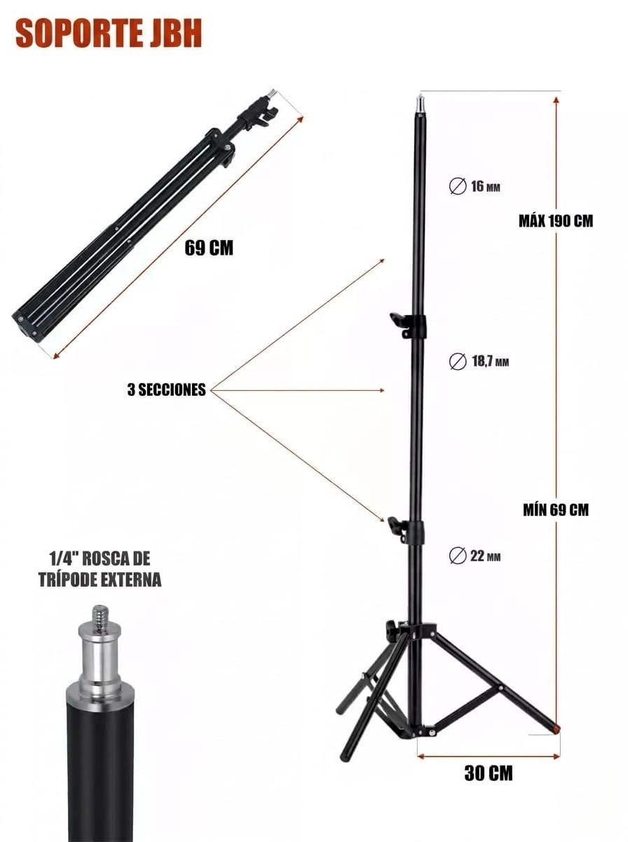JBH-Pr900 Trípode Universal para Proyector, Altura Regulable hasta 1.9m, Carga Máxima 900g, Soporte Portátil para Mini Proyector y Cámaras con Rosca 1/4"