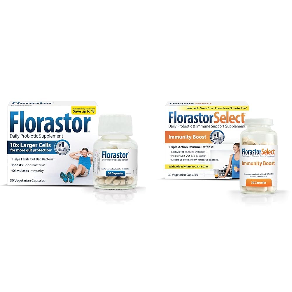 Digestion and Immunity Boost Bundle for Men & Women with Saccharomyces Bouldari - 30 ct. Probiotic for Digestive & Immune Health + 30 ct. Immunity Boost & Support Daily Probiotic