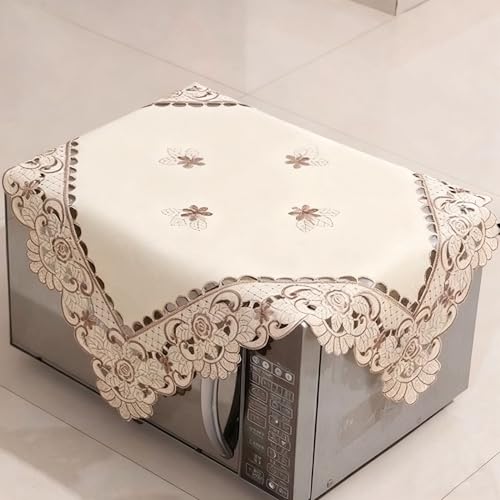 WELLYUK 22 Inch Square Embroidered Brown Flower Tablecloth, Vintage Classic Lace Cabinet Dining Room Home Decoration Doily Table Cloth Table Cover