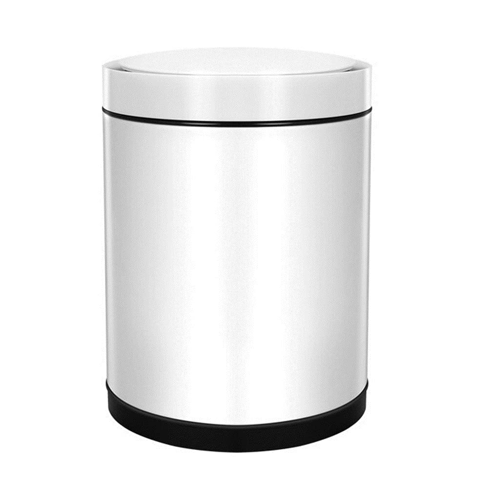 Non-contact Trash Can, Smart Sensor Stainless Steel Household with Cover 6L Capacity Mute Opening and Closing Bathroom Toilet Trash Basket