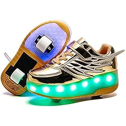 Patines Gold Wheels Kirin-1 Zapatos de Rodillos para Chicas niños Zapatillas de Deporte para niños Light Light Up Wheels Zapatos Patines al Aire libre-11.5 niño pequeño_02-Golden Double Wheels