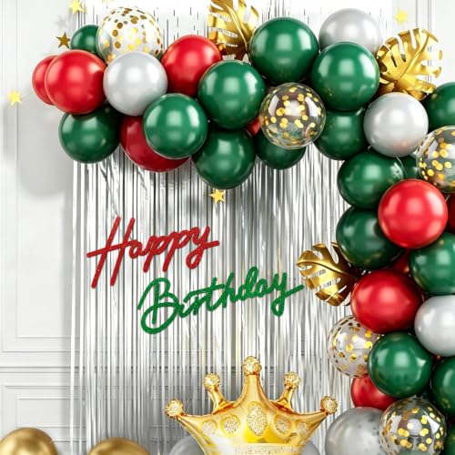Image of TONIFUL Happy Birthday Sign for Backdrop - Glitter Red and Green Felt Banner - Includes Dot Glue - Perfect for Birthday Party Backdrop,Wall Decr,Balloon Arch,Photo Background