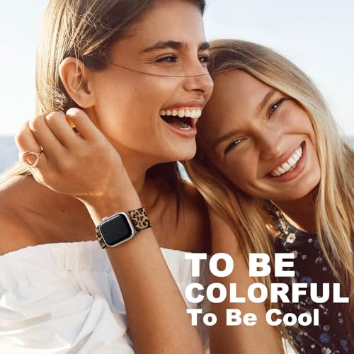 Oielai Solo Loop Straps Compatible with Apple Watch Strap 38mm 40mm 41mm 42mm, Adjustable Stretch Nylon Sport Replacement Band for iWatch Series 11 10 9 8 7 6 5 4 3 2 1 SE, Leopard - Image 2