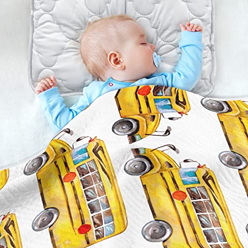 Image of Vintage School Bus Baby Blankets Soft Warm Crib Stroller Blanket for Toddler Newborn Girls Boys, 30x40in