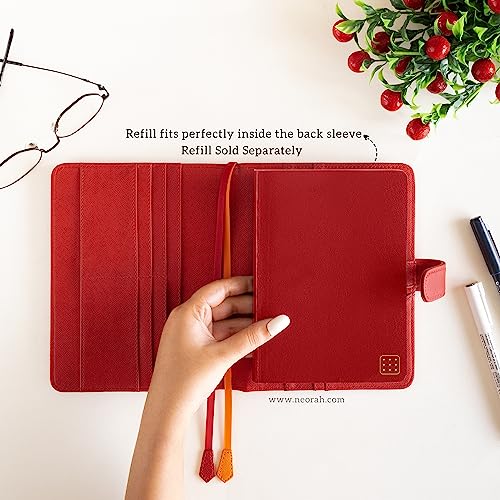 Image of NEORAH - B6 Notebook SLEEVE with SNAP Button - [ SLEEVE ONLY ]|Vegan Leather|Office Diary Holder with Penloop| 2 Front & 1 Back Pocket | 6 Card Slots |2 BookMarks - Fits any B6 Softcover - RED