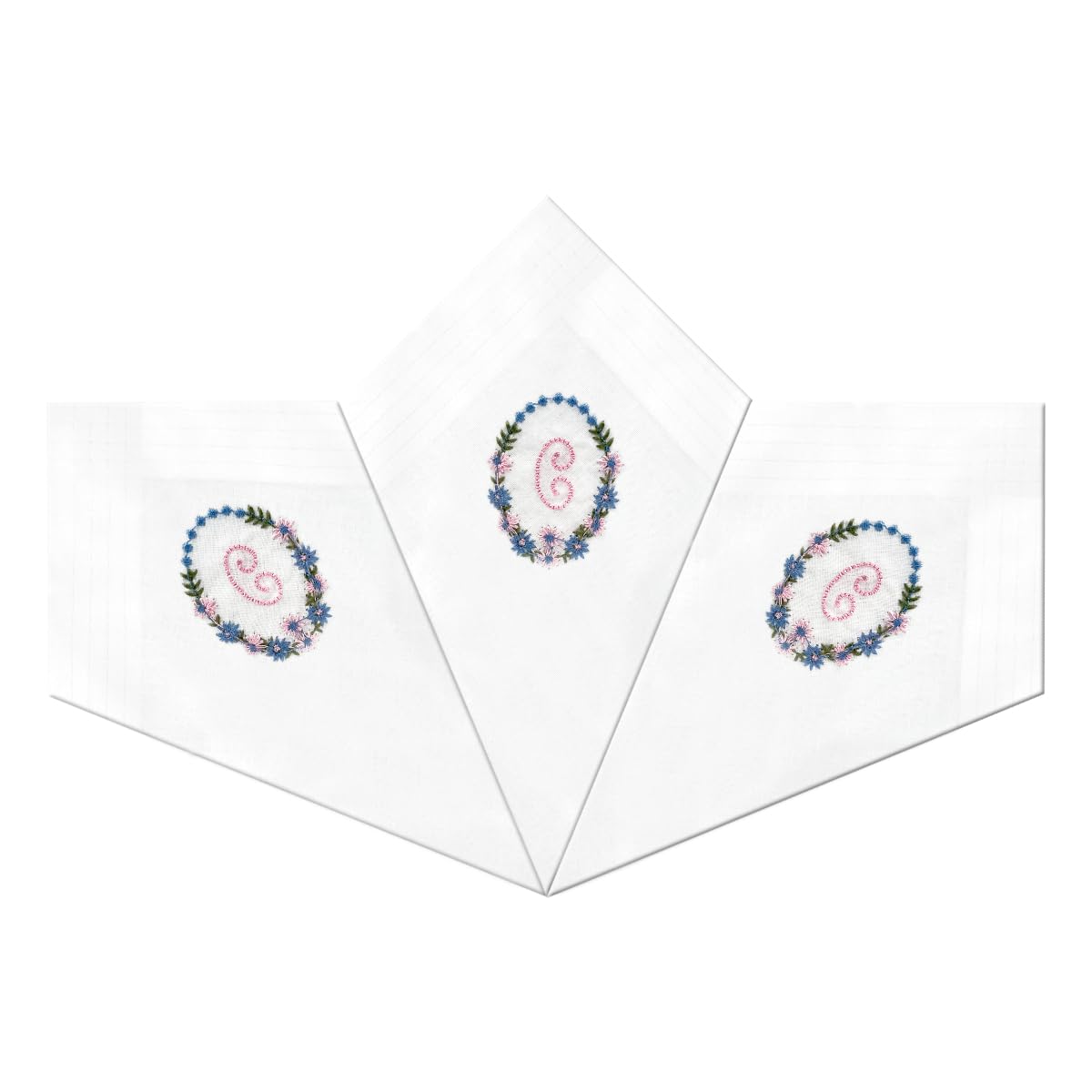 Warwick & Vance Women's White 3 Pack Of / Satin Bordered Handkerchiefs With Floral Embroidered Initials, Letter C