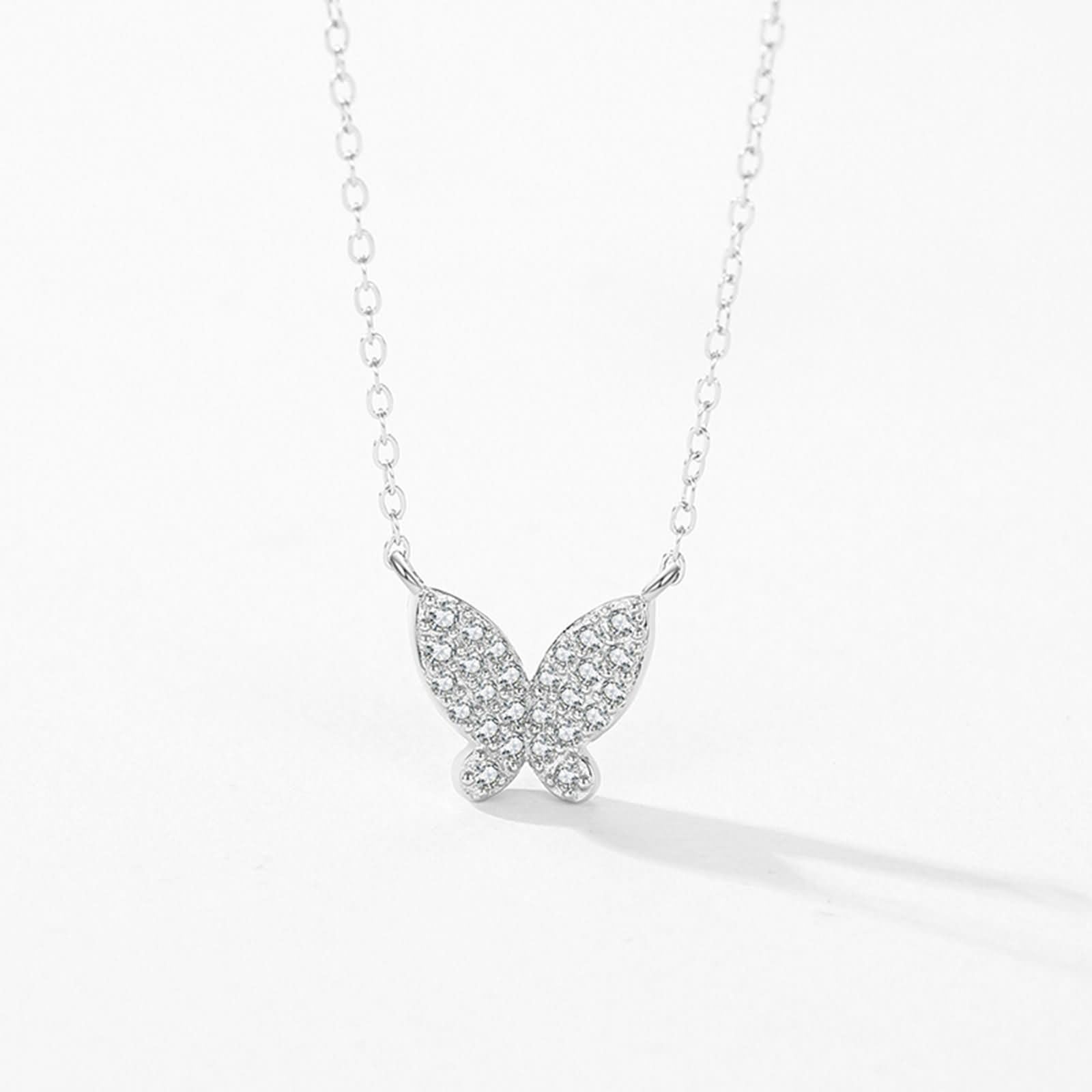 Colgante de Oro Blanco 9K / 14K / 18K Mujer, Mariposa con Moissanita, Colgantes Collar de Mujer de Plata