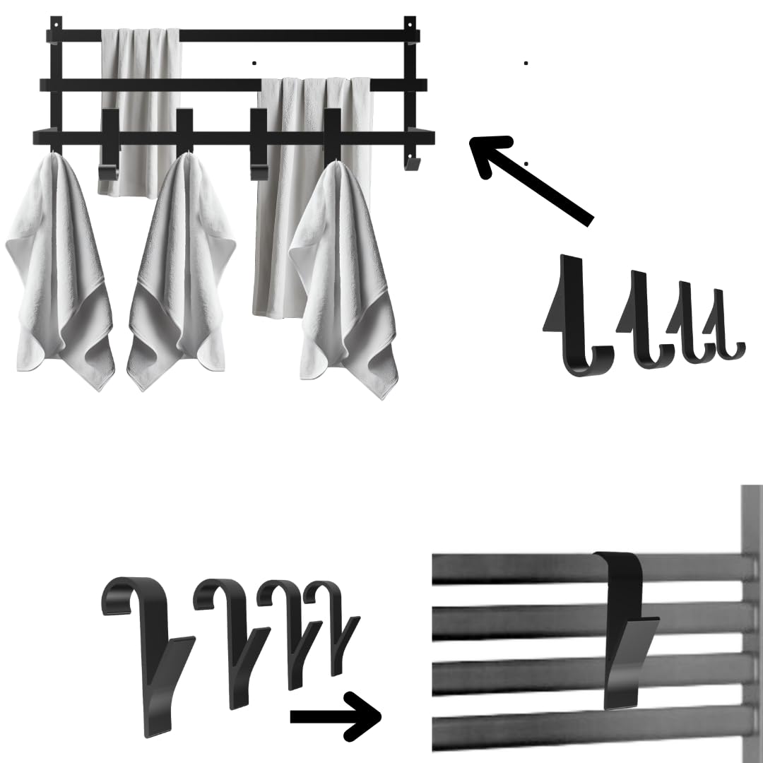 Toallero de Pared - Gancho para Toallas - Ganchos para Colgar - Accesorios de baño - 60 cm - Negro