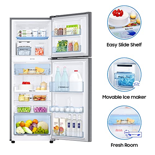 Image of Samsung 253L 3 Star Inverter Frost Free Double Door Refrigerator Appliance (RT28T3743S8 /HL, Silver, Elegant Inox, Convertible)