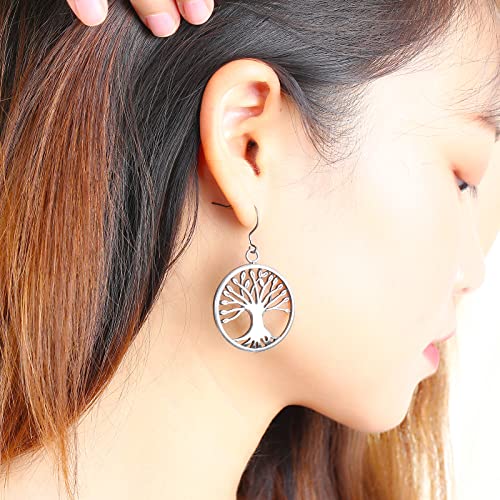 Tree Of Life Titanium Dangle Drop Earring Charms, Round Vintage Stainless Steel Dropping Earrings Anniversary Birthday Jewelry Gifts, Pure Titanium Hook Hypoallergenic For Women Girls Sensitive Ear #TOP3