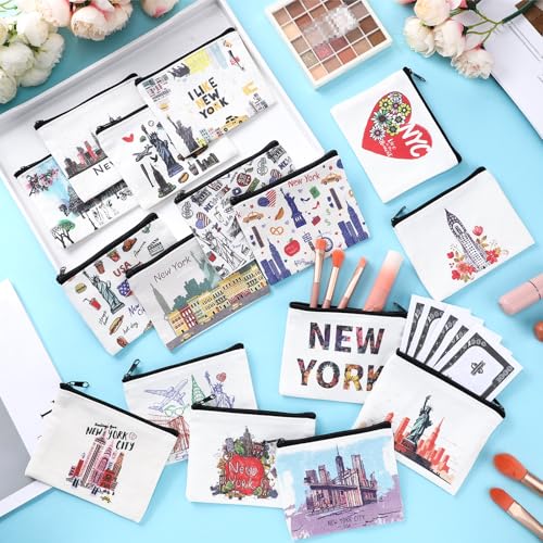 Image of Dansydaisy 32 Pcs New York Souvenirs New York Gifts USA Souvenirs Small Canvas Coin Purse Cute Change Purse Zipper Coin Pouch Mini Coin Bag Tiny Pouch for Women Traveler Birthday Gifts