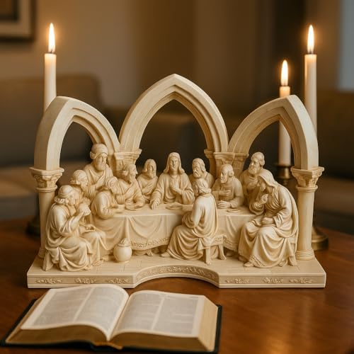 Image of DDSS Jesus and 12 Apostoles Poly Marble Last Supper Family Statue (DD-361)