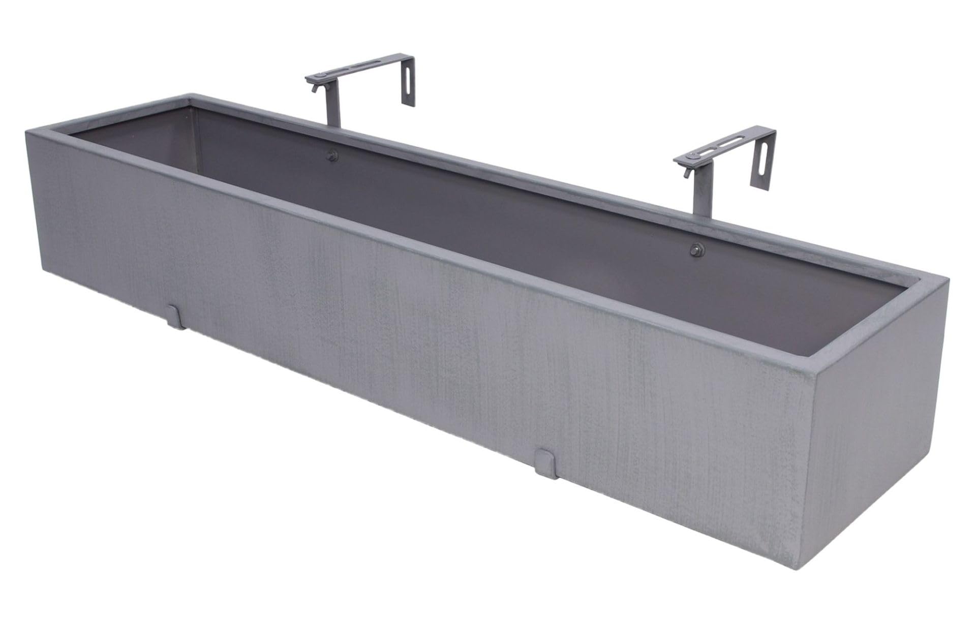 Dekoleidenschaft Balkon Blumenkasten Grau aus Metall, Pflanzkasten 90 cm lang, Balkonkasten mit integriertem Wasserablauf, Pflanzgefäß für Drinnen & Draußen