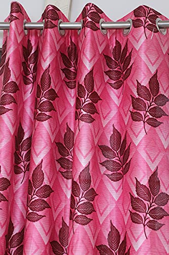 Image of Exporthub 2 Pieces Fancy Design Maroon Flowers Leaf Heavy Quality Polyester Eyelet Window Curtains -Length 5 Feet (EHSPR778 54)
