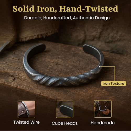 ARTIZANSTORE Twisted Iron Bracelet | Authentic Viking Accessory | LARP Cosplay & Theatrical Use | Iron Health Benefits | Durable Handcrafted Design | 5.67 x 3.74 x 1.34 Inches4