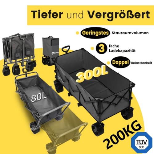 Sekey XXXL Bollerwagen Faltbar 300L 200KG Belastbar, Faltbarer Bollerwagen 17x10 cm Extra Breite Reifen Alle Gelände, Patentiert Klappbar aus Vier Richtungen, XXXL-Super 4013, Anthrazit – Bild 3