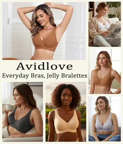 Image of Avidlove Wireless Bras for Women Comfortable Jelly Bra Deep V Seamless Bralette Full Coverage Padded Bralette Everyday