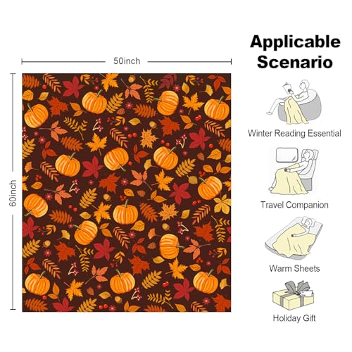 Manta de lanzamiento otoñal de 50x60 pulg con hojas de arce y calabaza, de franela suave rojo marrón, cálida y acogedora para sofá y decoración de otoño miniatura 2
