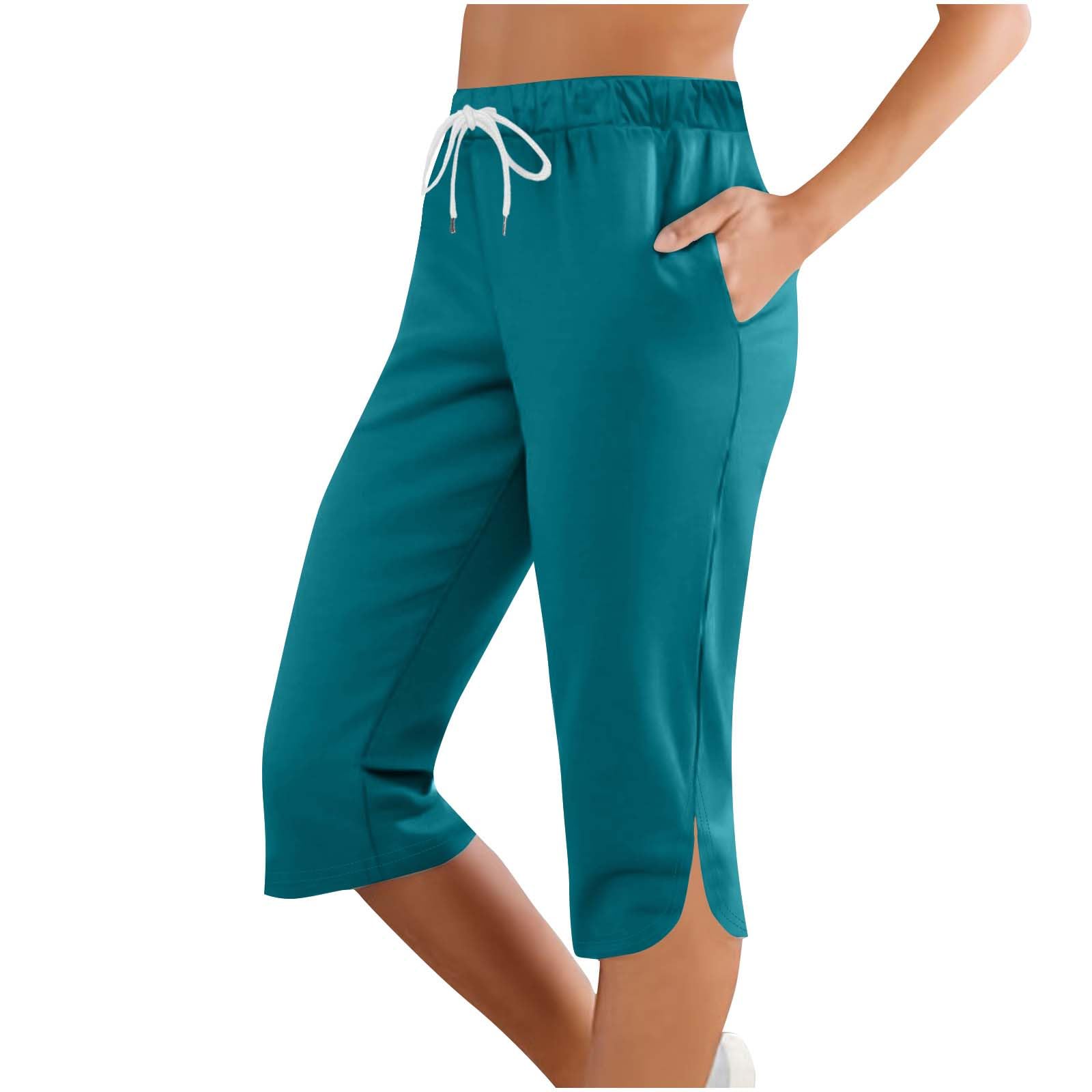 Women Capri Pants Summer Cut Out Side Casual Fashion Drawstring Soft Comfort Capris Workout Running Cropped Jogger — view 14