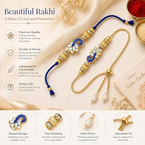 Image of Riddhika Ventures Alluring Gold Plated Bhaiya, Bhabhi Rakhi Gifts (Set of 2) Bhabhi with Roli Chawal, Greeting Card