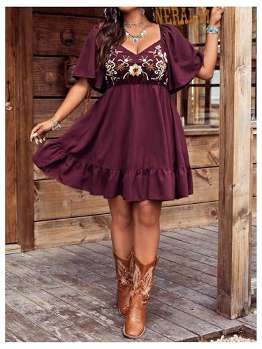 Image of Verdusa Women's Plus Size Western Boho Floral Dress Cowgirl Country Concert Vacation Outfits Flowy Summer Dresses