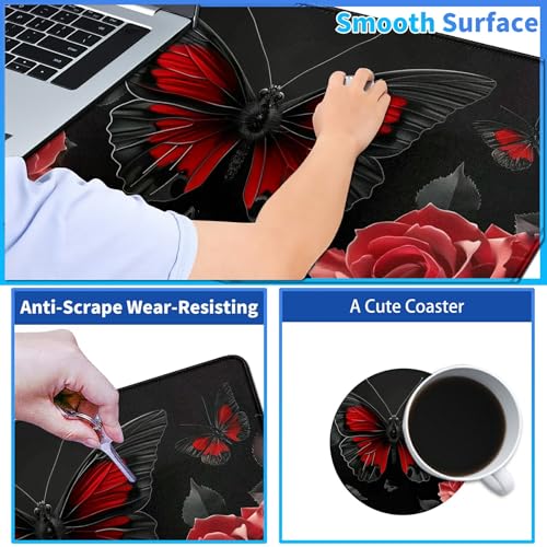 Mouse Pad de escritorio 80x30 cm diseño mariposa rojo miniatura 3