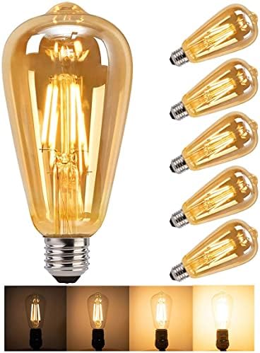 Vintage Style LED Edison Light Bulbs E27 Screw, Dimmable Retro E27 LED Filament Edison Bulb Squirrel Cage ST64, 4W (Equivalent to 40W), 2200K Amber Warm 430 Lumen Energy Saving - Pack of 6
