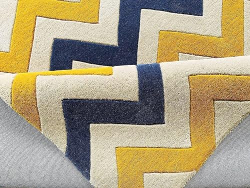 Image of Mordern Design Handmade Tufted Carpet Pure Woollen Export Quality Carpet for Living Room, Bedroom Hall [ Size 4 x 6, Color Gold Blue ]