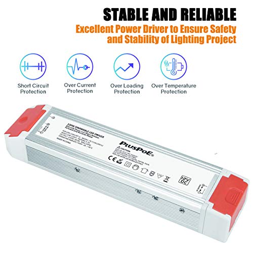 Image of 120W 12V Dimmable LED Driver, Triac /ETV /MLV Dimmable Power Supply Compatible with Lutron, Leviton Dimmer, 120V AC to DC 12V 10A Transformer for LED Strip Light, Low Voltage Lighting Project