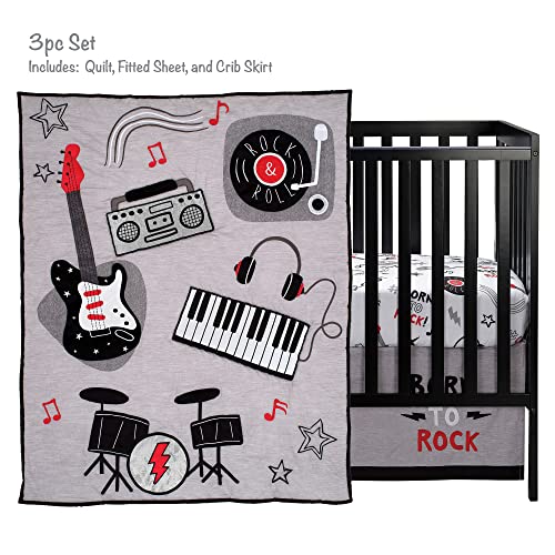 Image of Lambs & Ivy Rock Star Musical Instruments 3-Piece Baby Crib Bedding Set - Gray
