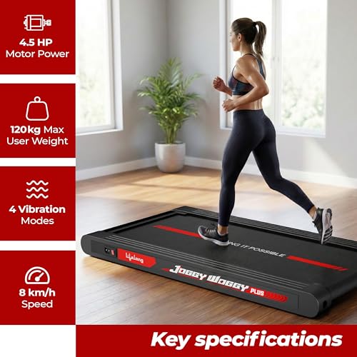 Image of Lifelong Joggy Woggy Plus Walking Pad for Home | 4.5 HP Treadmill with Vibration Plate | 3-in-1 Walk, Jog & 4 Vibration Modes | LED Display | 0-8 km /h | Gym Equipment for Home Workout | Supports 120kg