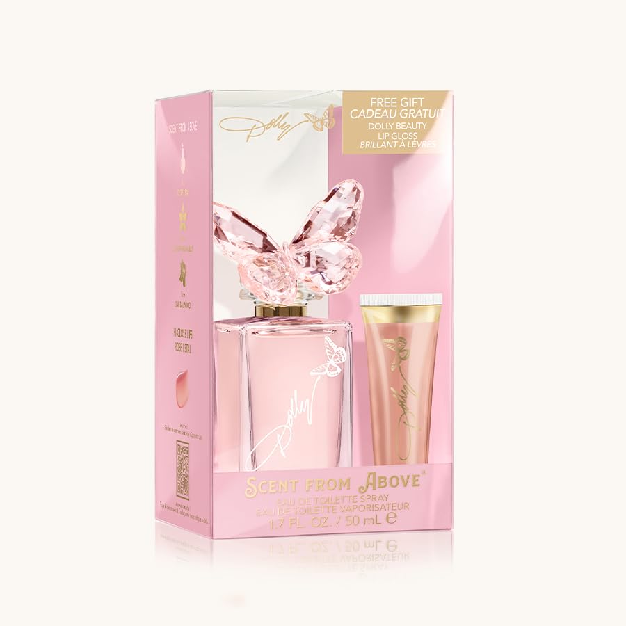 Dolly Parton Scent from Above Perfume and Lip Gloss - Eau de Toilette Spray for Women - Floral, Fruity, Casual & Feminine Perfume with Notes of Mandarin, Jasmine, and Sandalwood with - 1.7 Fl Oz