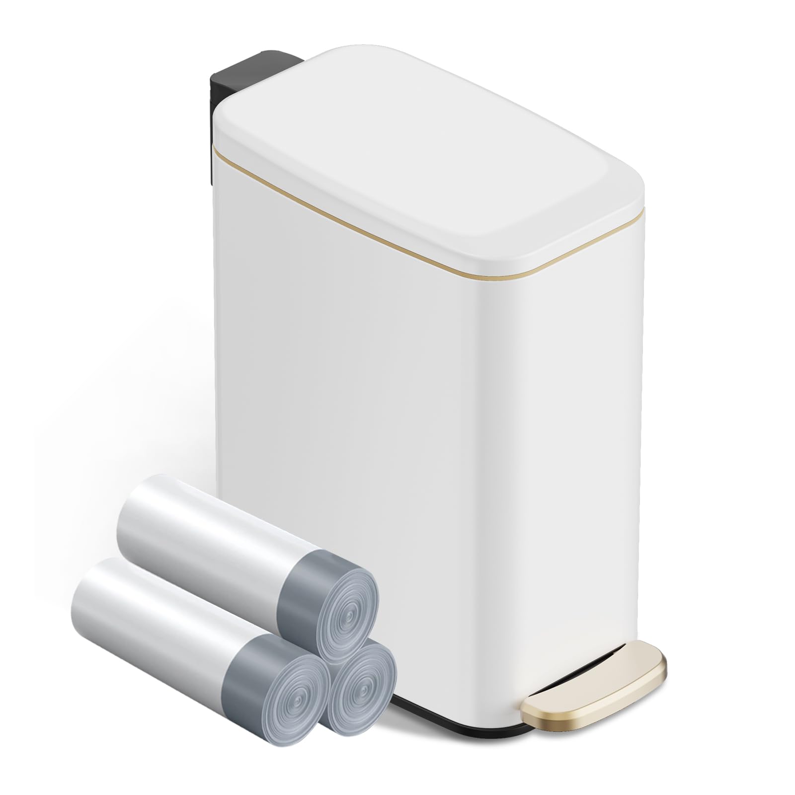 KSSKSS Small Bathroom Trash Can with Lid Soft Close, Step Pedal, 6L / 1.6 Gal Stainless Steel Garbage Bin with Removable Inner Bucket, Slim