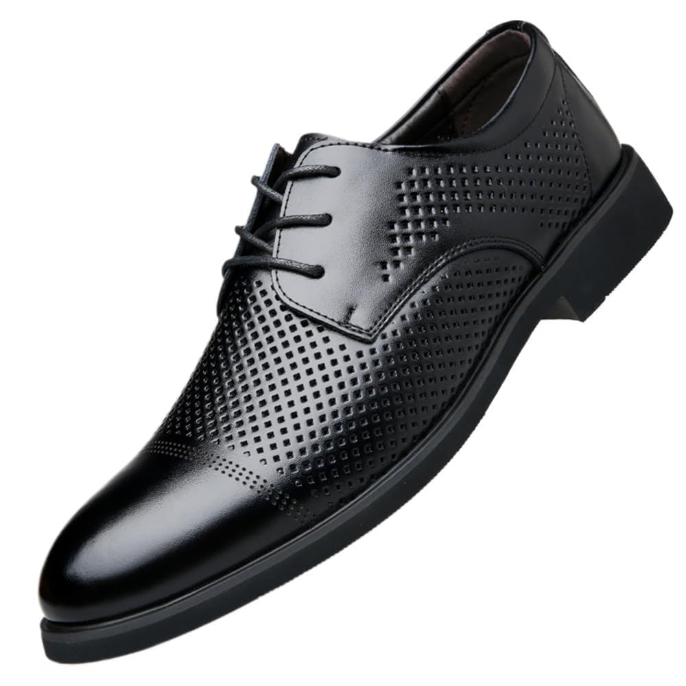 Mens Low Heel Derby Dress Oxford Shoes Round Toe Lace-up Genuine Leather Comfort Dress Shoes for Wedding Office